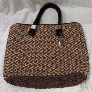 Brighton Brown and Tan Woven Rope Tote with Charm
